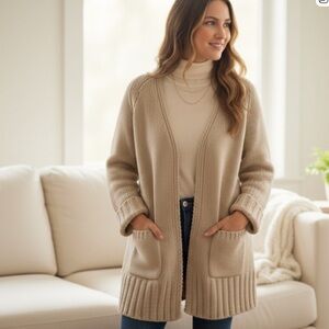 Neelah 100% Nepal Cashmere Oversized Chunky Knit Grandma Open Shawl Cardigan